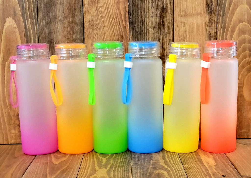 17oz frosted ombre color glass water bottle - sublimation blank
