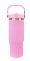 30oz Flip Straw - Silver Plated - Tumbler -  Swing Handle - Matte Color -Sublimation - Laser Ready