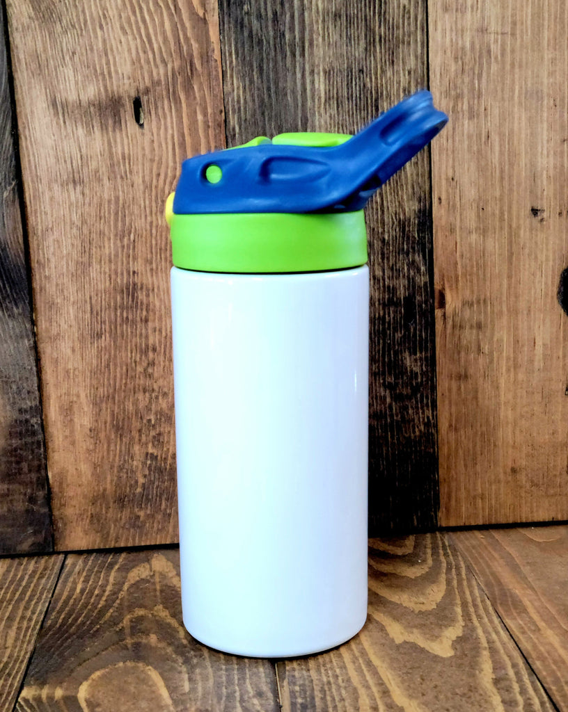 kids flip top 12oz cups - new style straw -  sublimation blanks 1-single green/blue