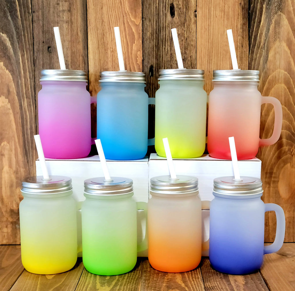 mason jar 14oz frosted ombre color sublimation mugs