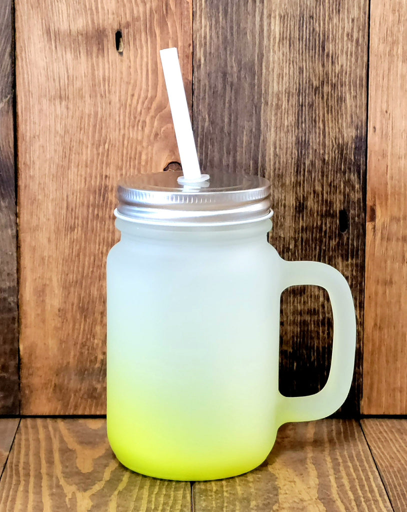 mason jar 14oz frosted ombre color sublimation mugs light yellow