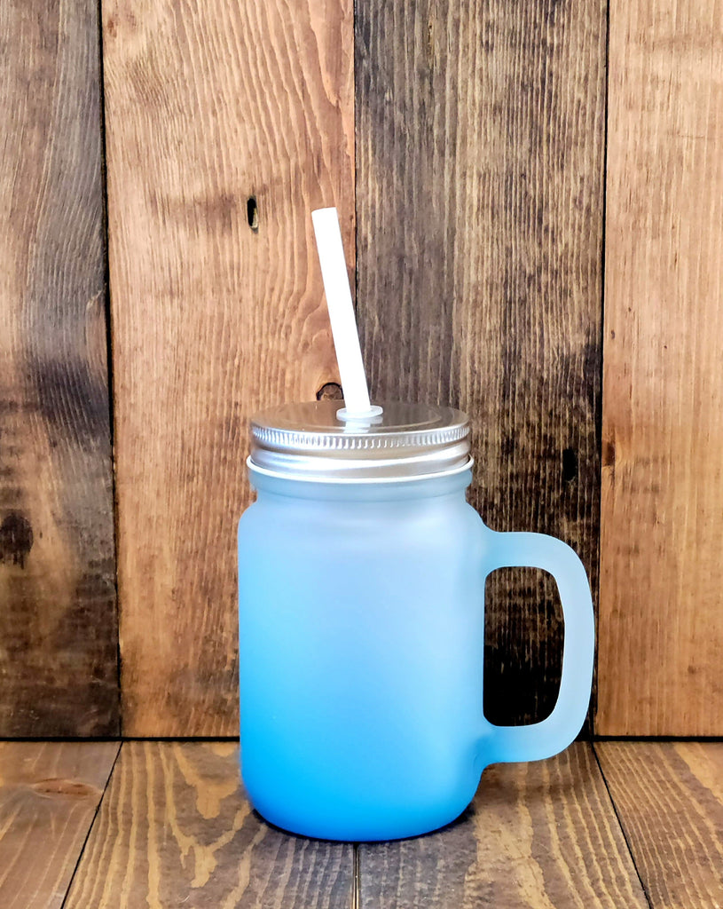 mason jar 14oz frosted ombre color sublimation mugs blue