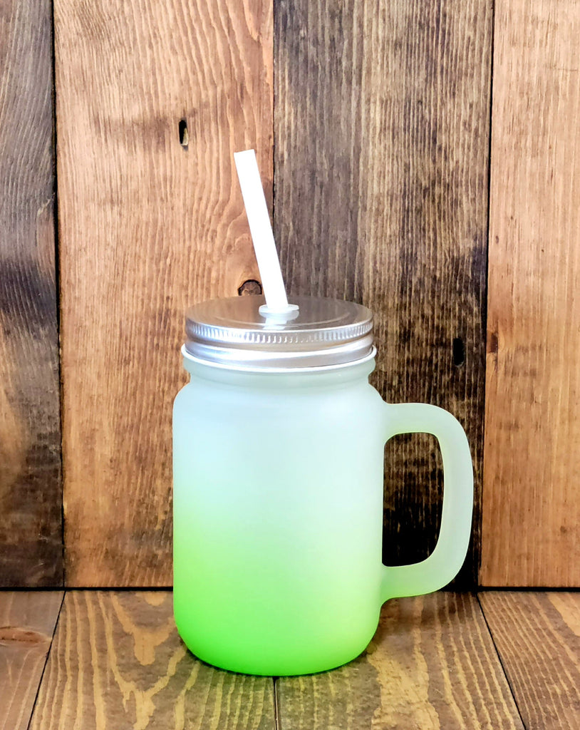 mason jar 14oz frosted ombre color sublimation mugs green