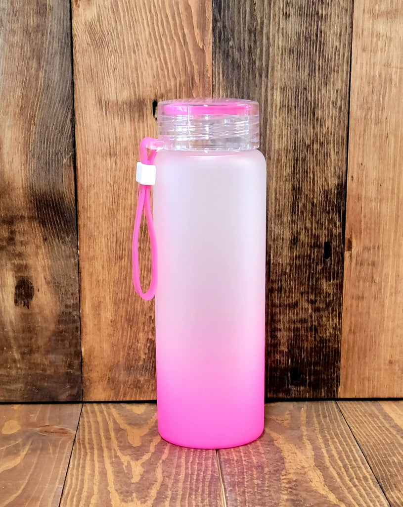 17oz frosted ombre color glass water bottle - sublimation blank pink