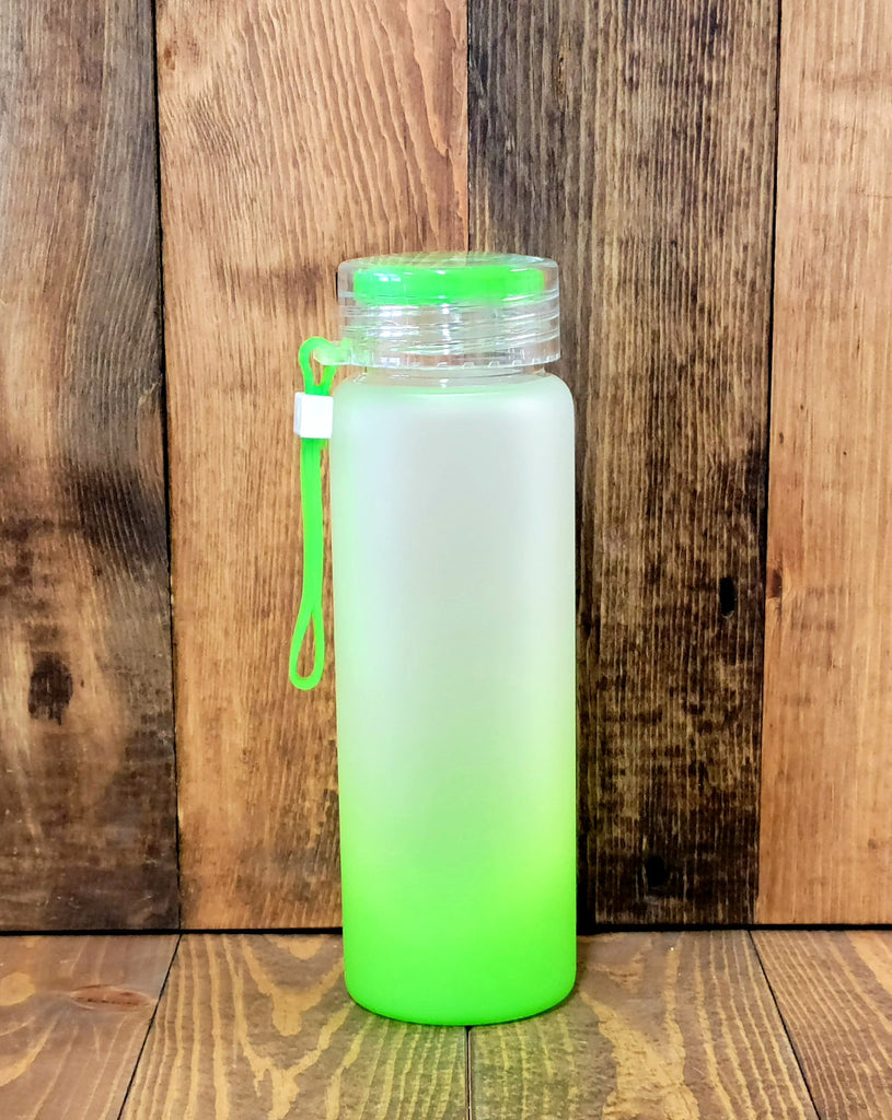 17oz frosted ombre color glass water bottle - sublimation blank green