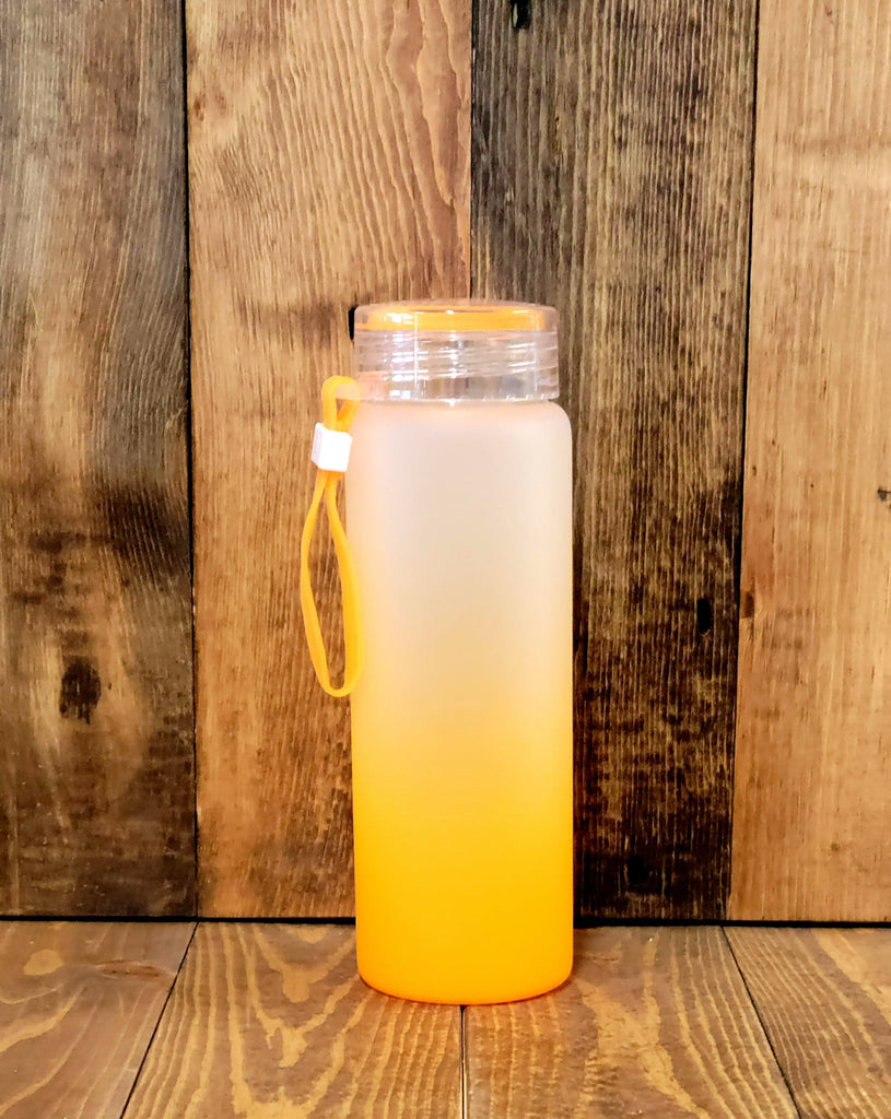 17oz frosted ombre color glass water bottle - sublimation blank light orange