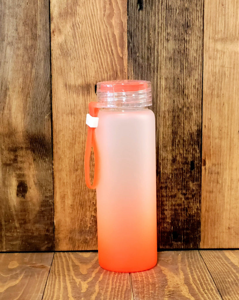 17oz frosted ombre color glass water bottle - sublimation blank dark orange
