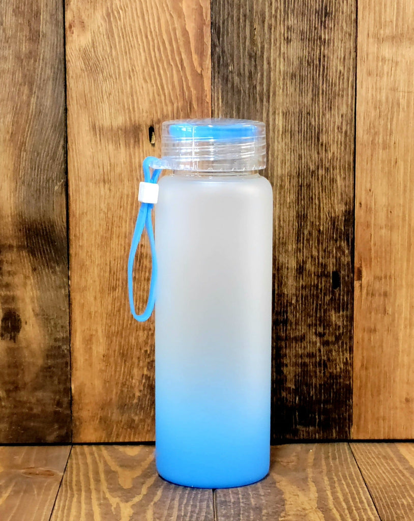 17oz frosted ombre color glass water bottle - sublimation blank blue
