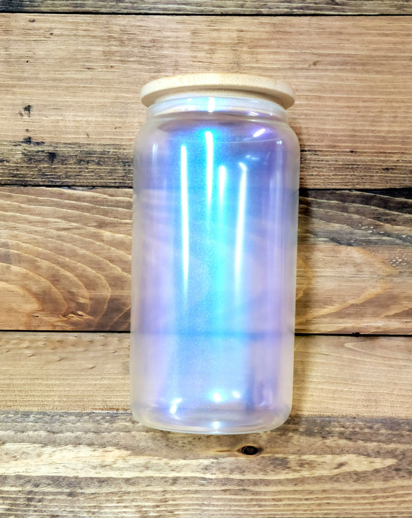 16oz iridescent  glass  drink cans - sublimation blanks blue