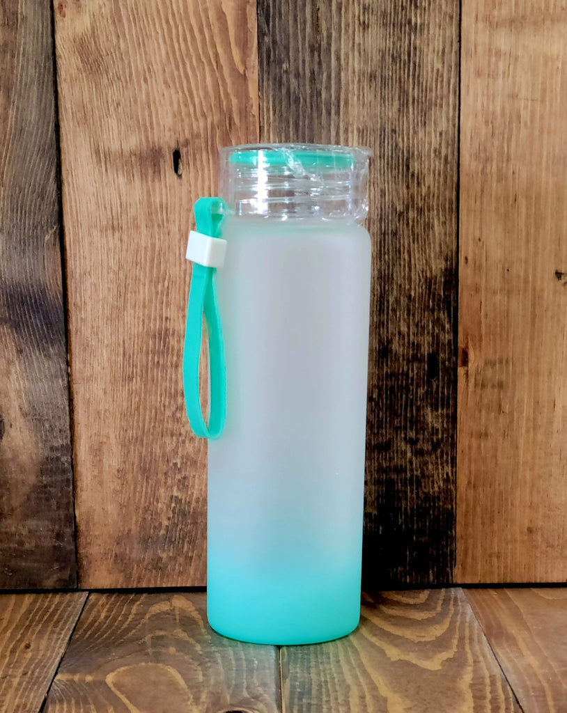 17oz frosted ombre color glass water bottle - sublimation blank aqua